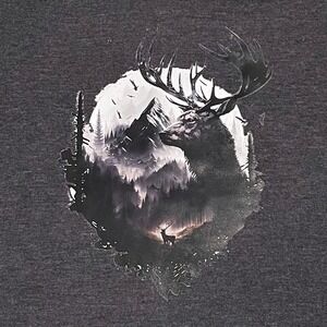 George Men's‎ Dark Gray V Neck T Shirt Full Moon Deer Graphic Print Size L